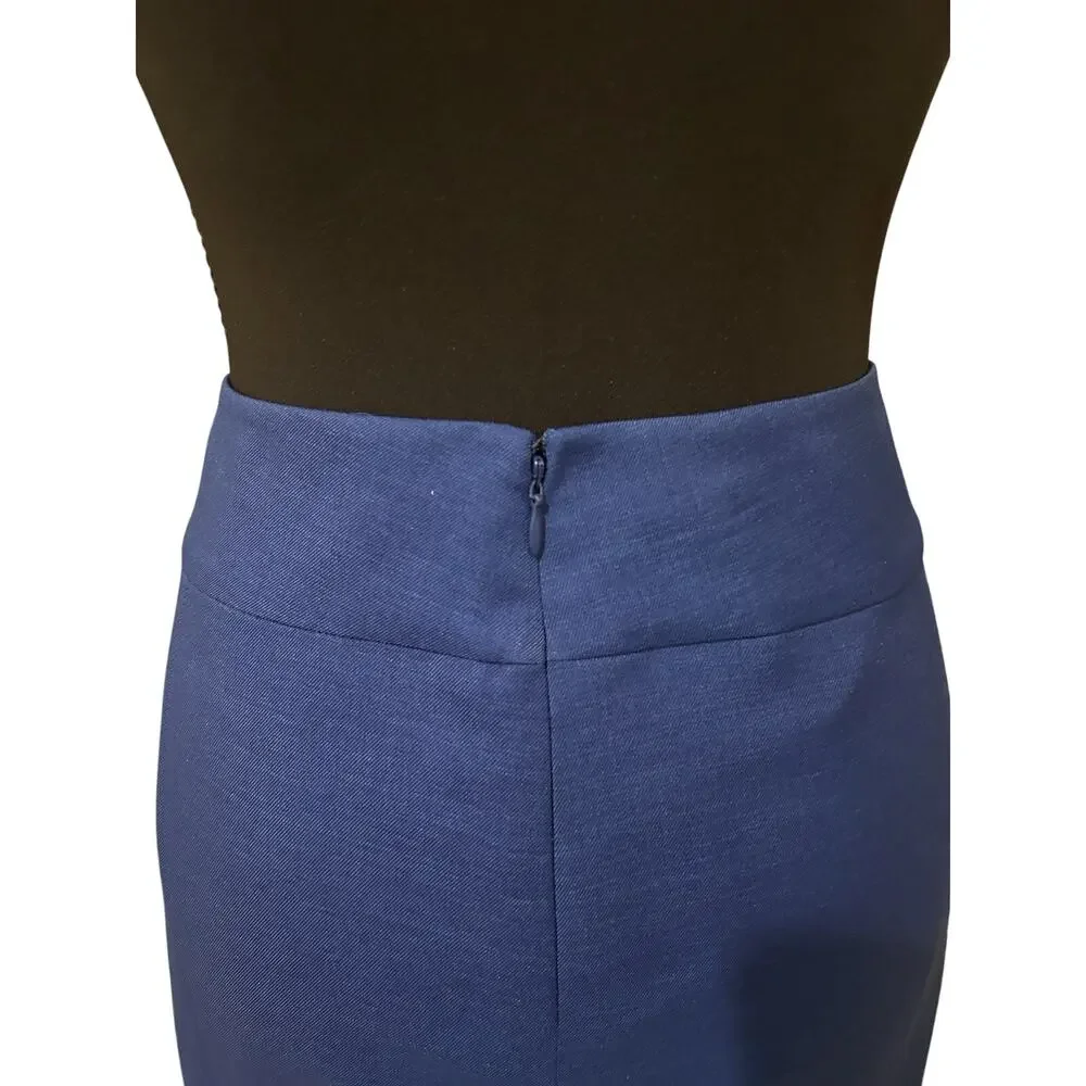 Evan Picone Black Label Pleat Pencil Skirt Midnight Blue Size 4 Office Chic EUC